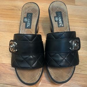 Chanel Black Turnlock Clogs